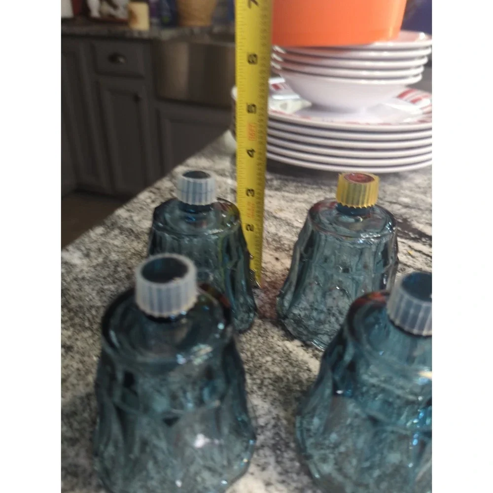 Vintage HOMCO Home Interiors Starlight Blue Glass Peg Votive Candle Holder Lot/4